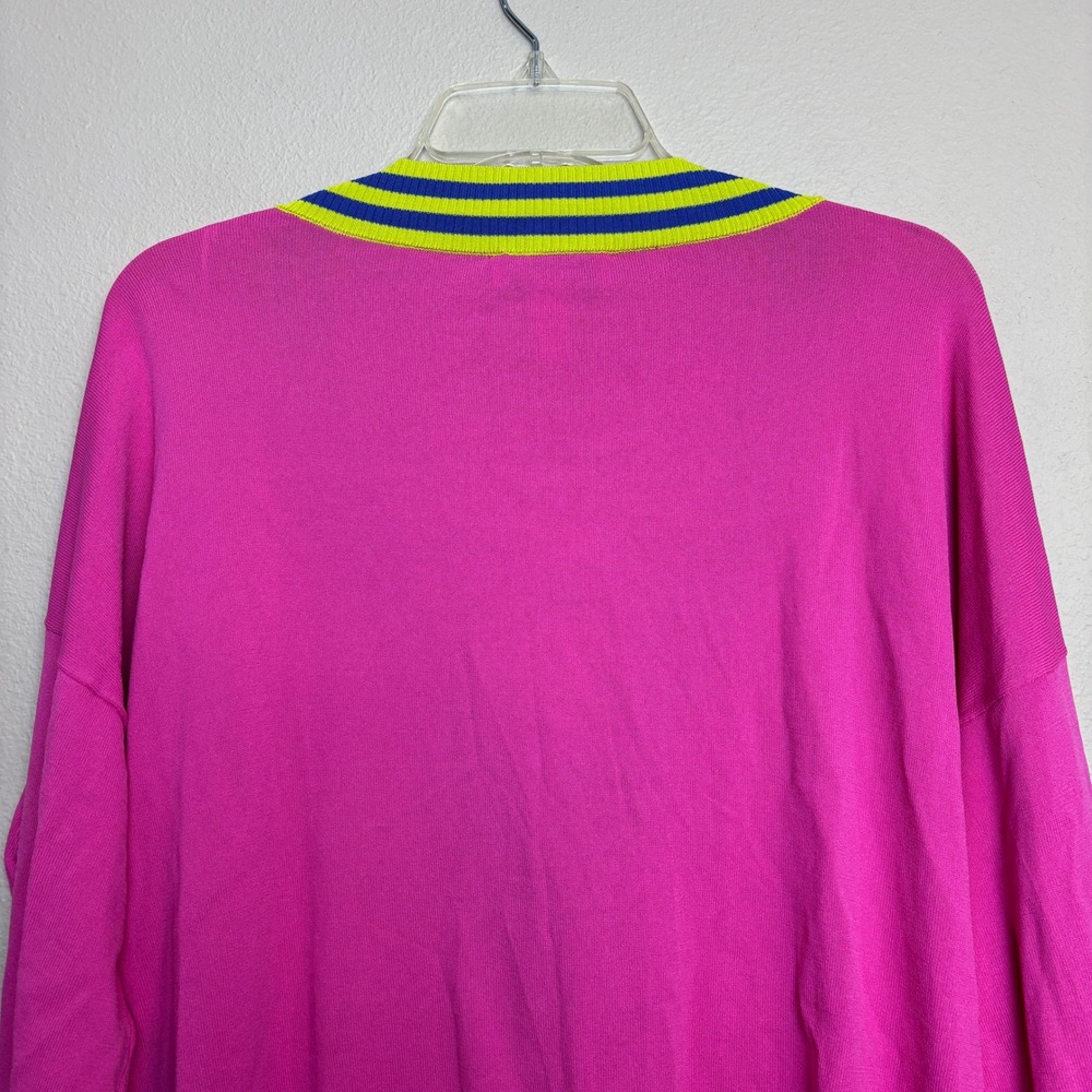 VICTOR GLEMAUD Pink Neon Blue Stripe Colorblock Cardigan Sweater Women's 2X - Picture 9 of 16